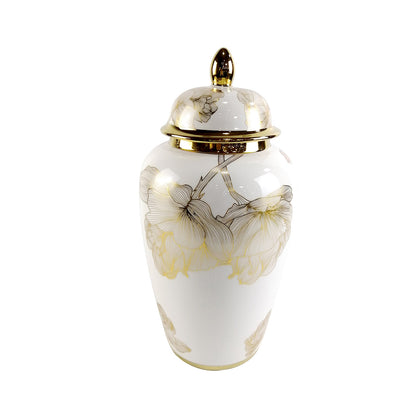 41cm White and Gold Flower Design Ginger Jar