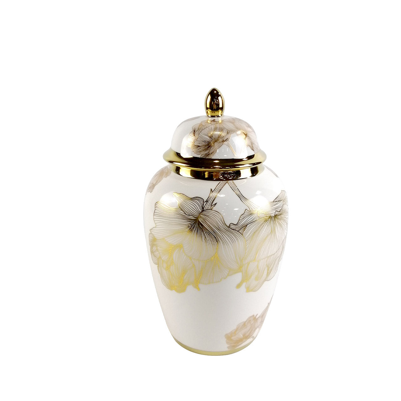 31.3cm White and Gold Flower Design Ginger Jar