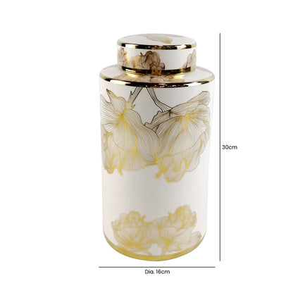 30cm White and Gold Flower Design Ginger Jar