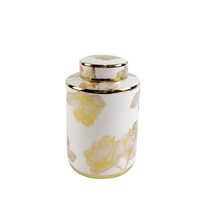 20.6cm White and Gold Flower Design Ginger Jar