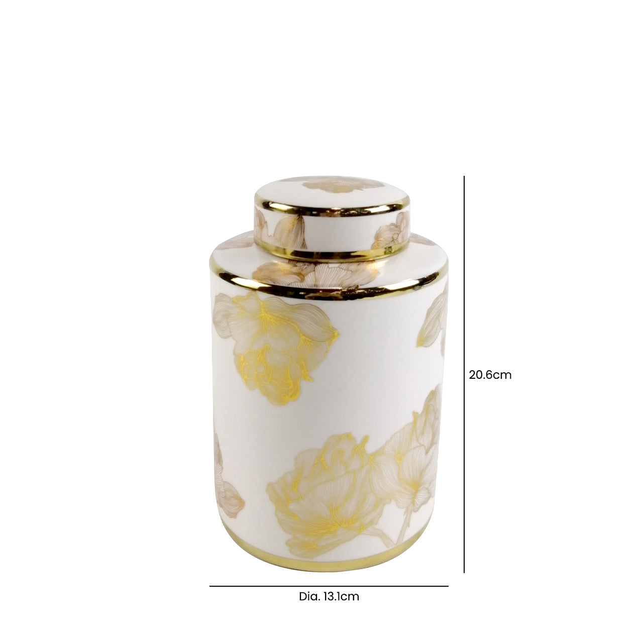 20.6cm White and Gold Flower Design Ginger Jar