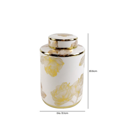 20.6cm White and Gold Flower Design Ginger Jar