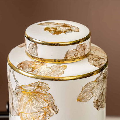 20.6cm White and Gold Flower Design Ginger Jar