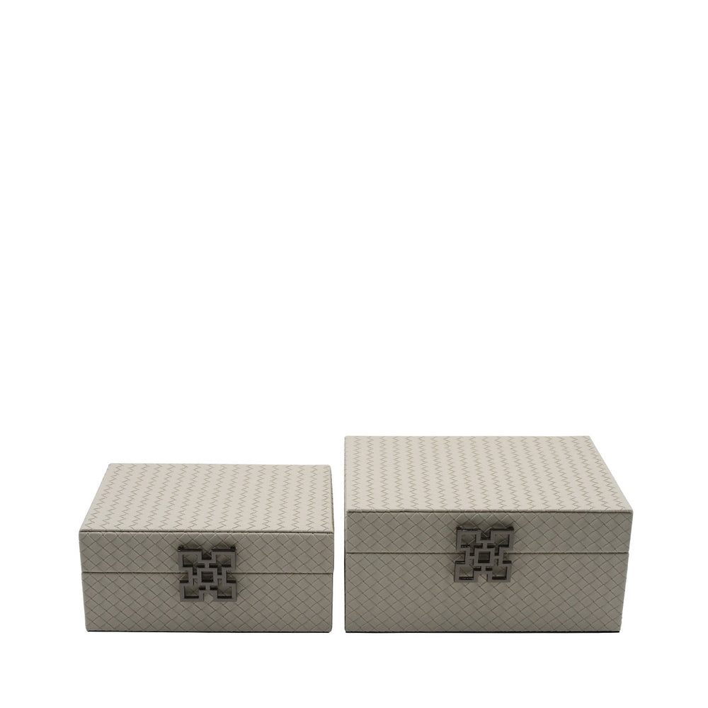 Set of 2 Grey Faux Leather Jewellery Boxes with Gunmetal Handle
