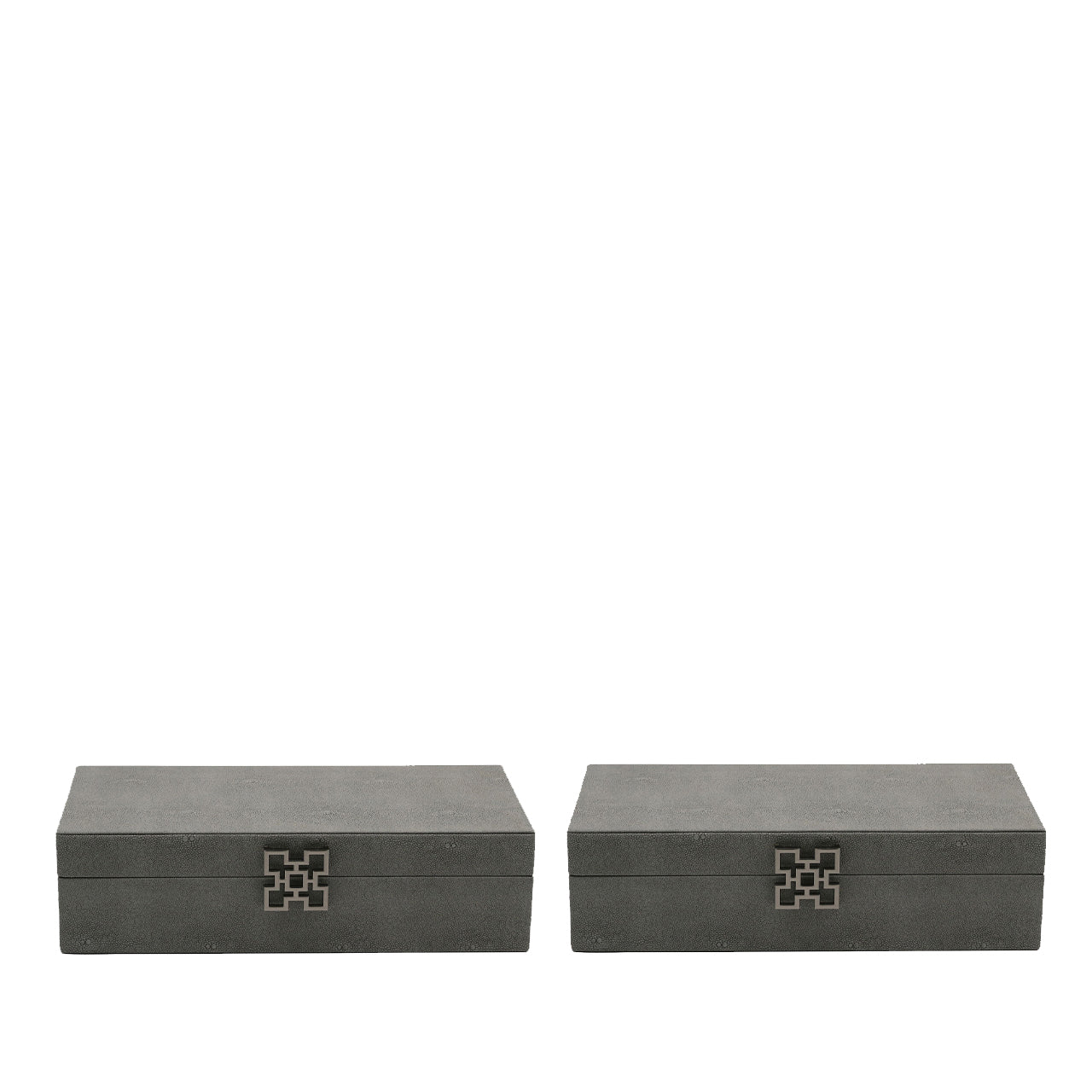 Set of 2 Grey Faux Litchi Jewellery Boxes with Gunmetal Handle