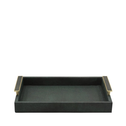 40x27 Black and Green Faux Litchi Tray with Gold Handle