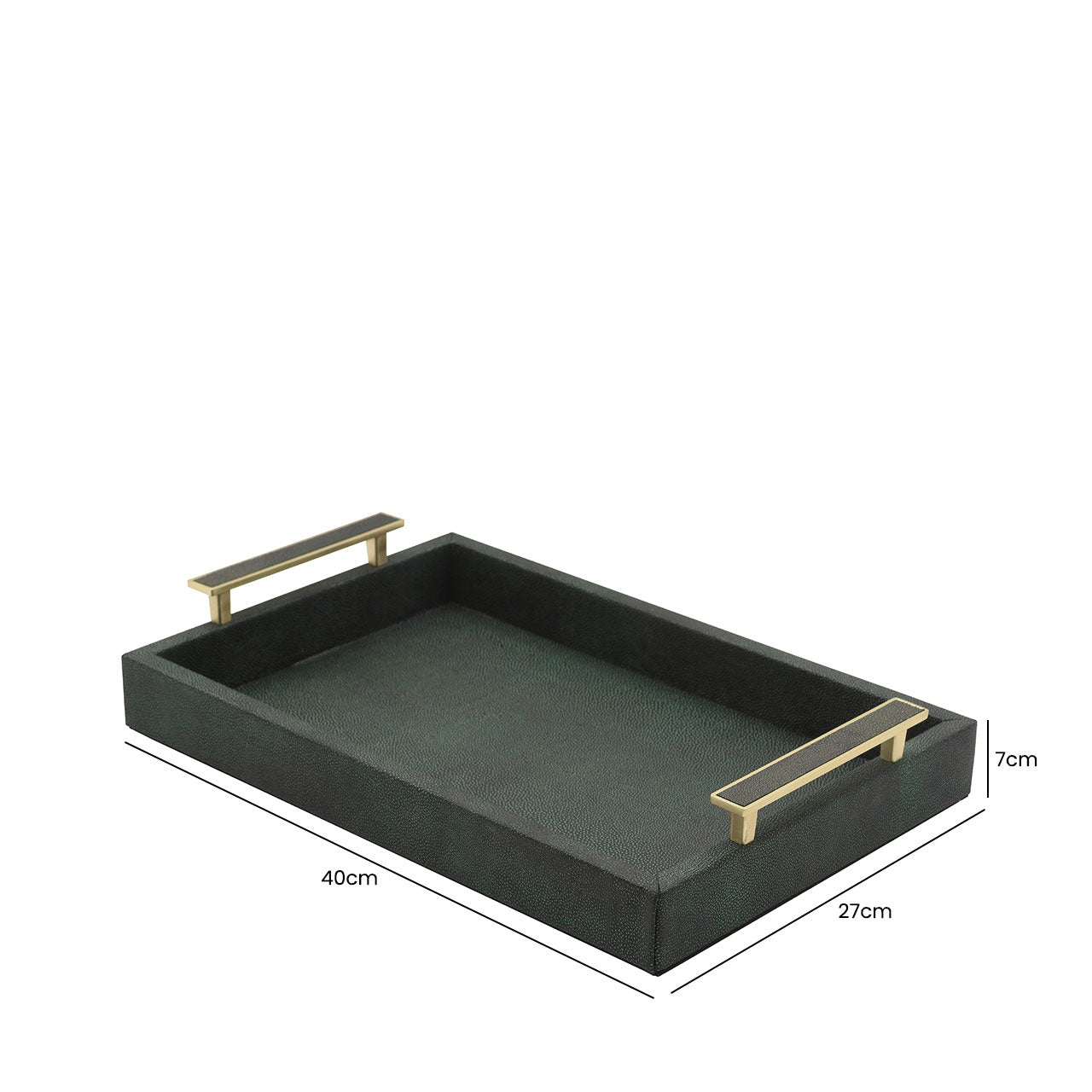 40x27 Black and Green Faux Litchi Tray with Gold Handle