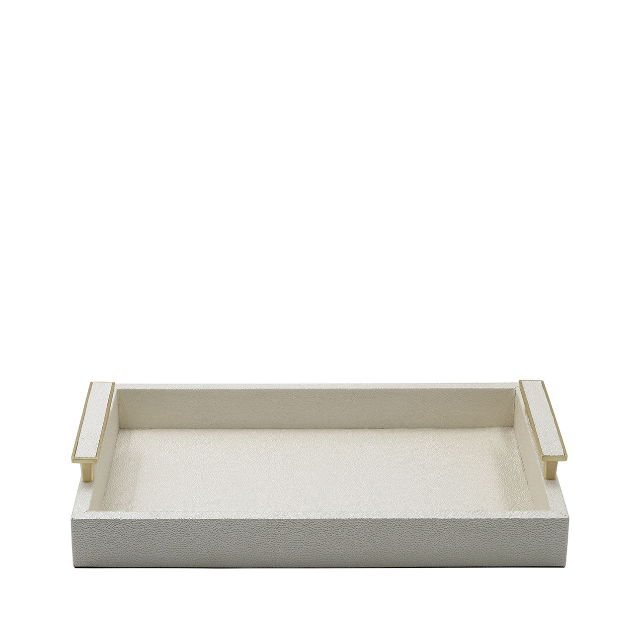 40x27 White Faux Litchi Tray with Gold Handle