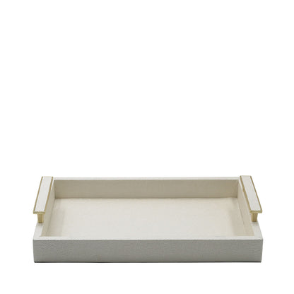 40x27 White Faux Litchi Tray with Gold Handle