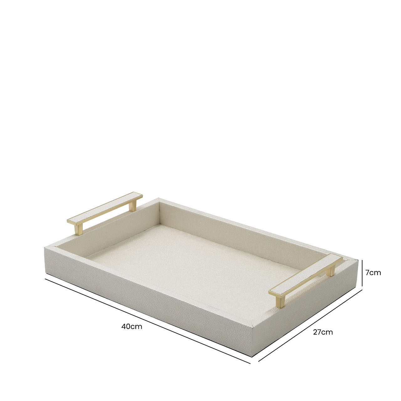 40x27 White Faux Litchi Tray with Gold Handle