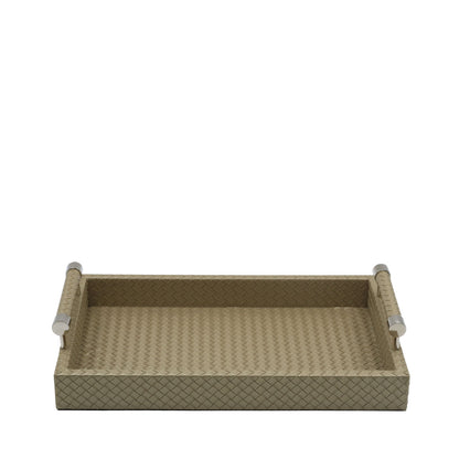 40x27 Matte Gold Faux Leather Tray with Silver Handle