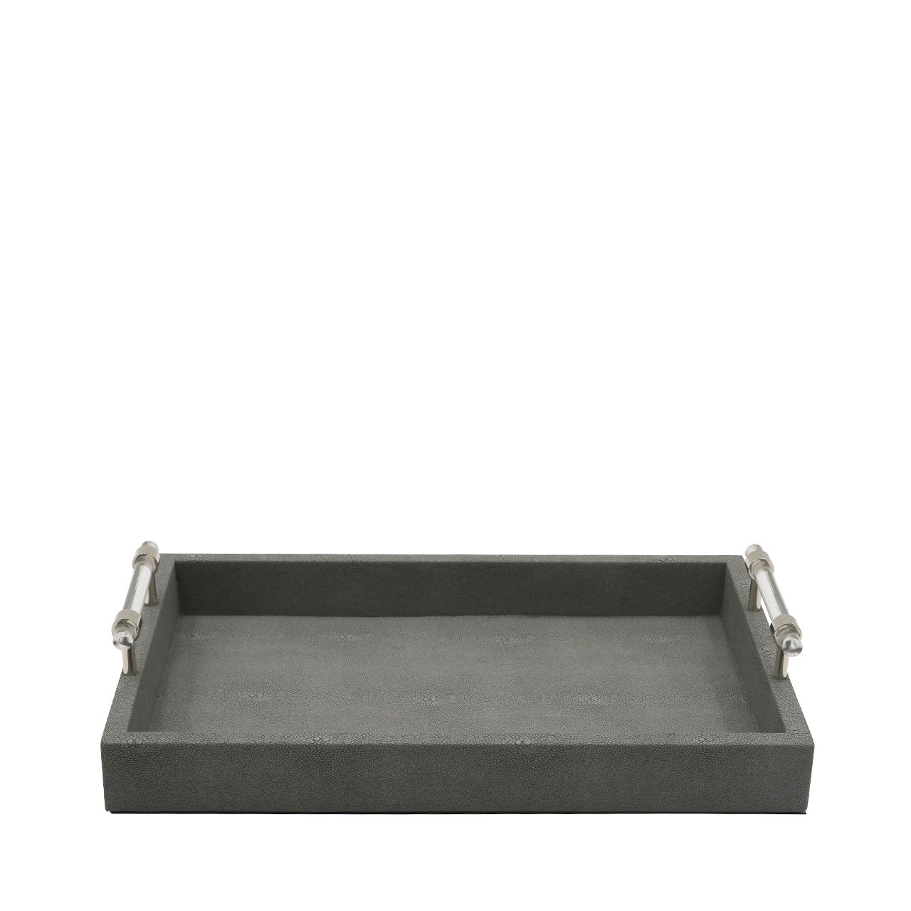 40x27 Grey Faux Litchi Tray with Chrome Handle