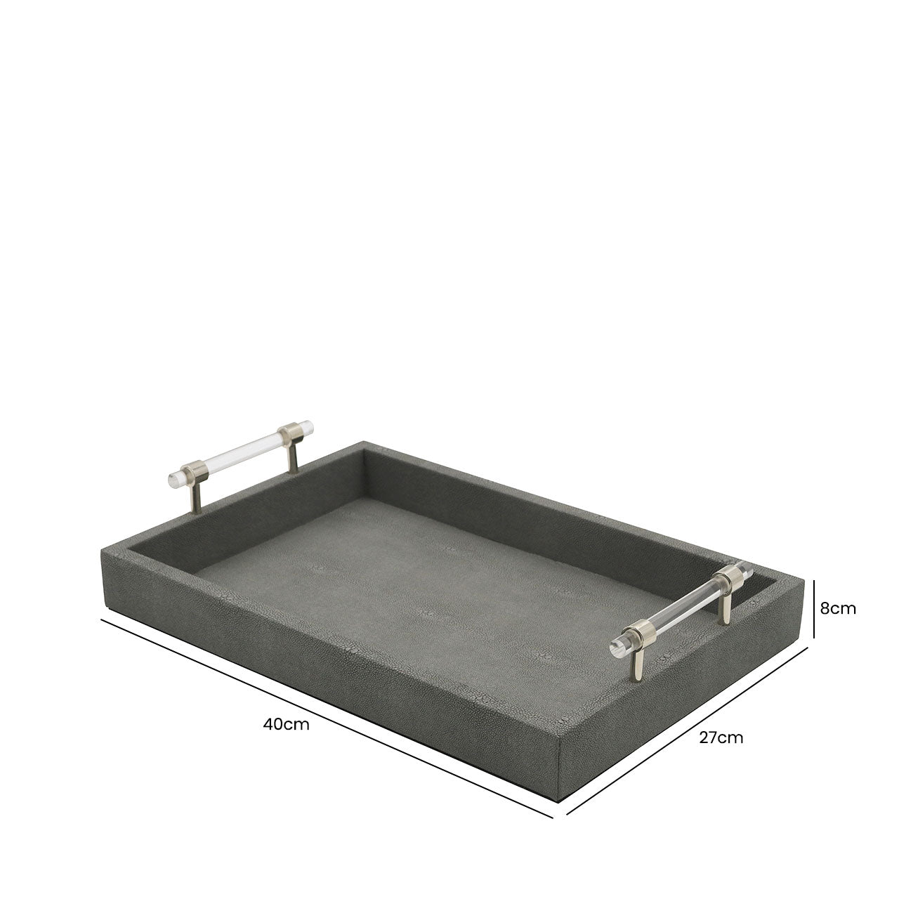 40x27 Grey Faux Litchi Tray with Chrome Handle