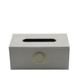 White Faux Litchi Tissue Box Holder with Gold Ring Handle