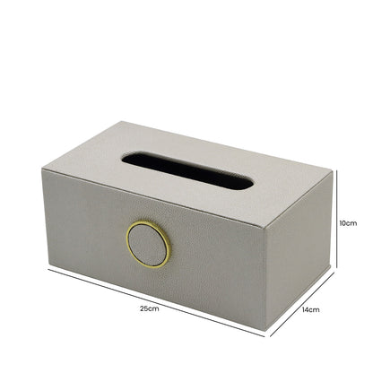 White Faux Litchi Tissue Box Holder with Gold Ring Handle