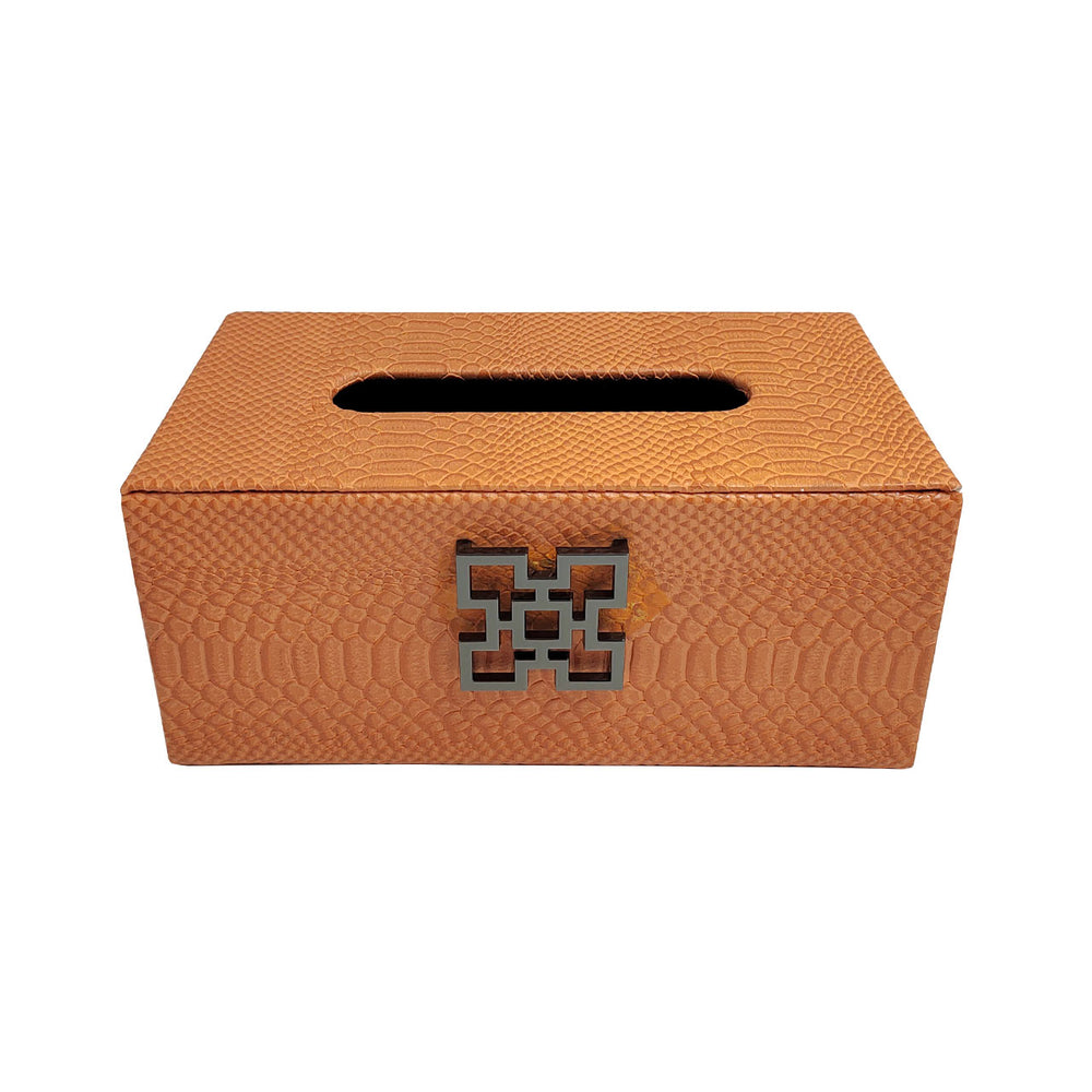 Orange Faux Leather Tissue Box Holder with Gunmetal Handle