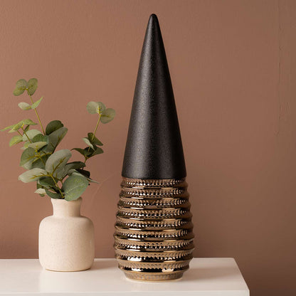 40cm Black and Textured Bronze Cone Decoration