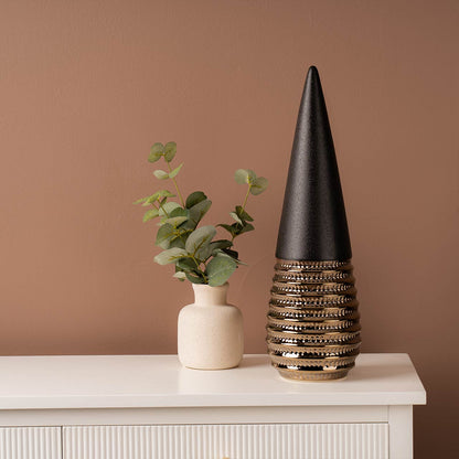 40cm Black and Textured Bronze Cone Decoration