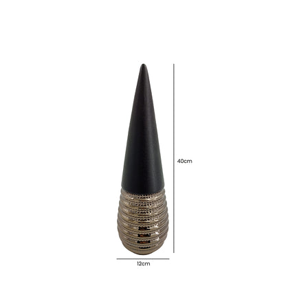 40cm Black and Textured Bronze Cone Decoration