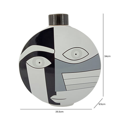 34cm Black and White Face Abstract Ginger Jar