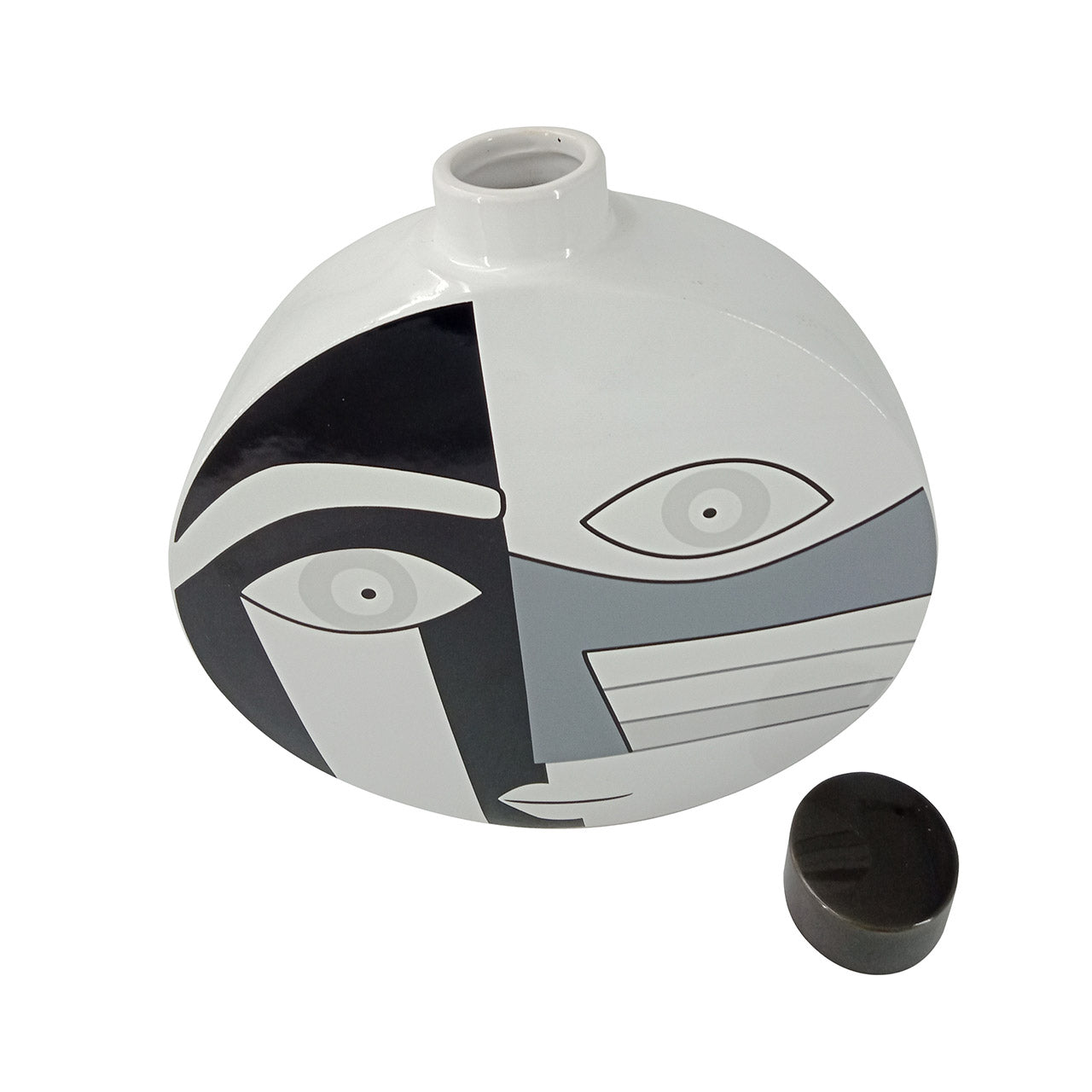 34cm Black and White Face Abstract Ginger Jar