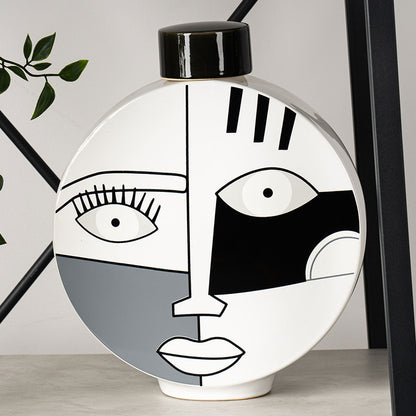 29cm Black and White Face Abstract Ginger Jar