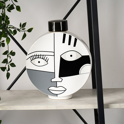 29cm Black and White Face Abstract Ginger Jar