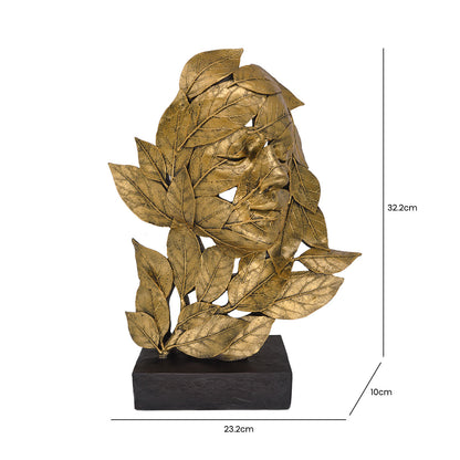 32.2cm Gold Polyresin Face and Leaf Figurine Black Base