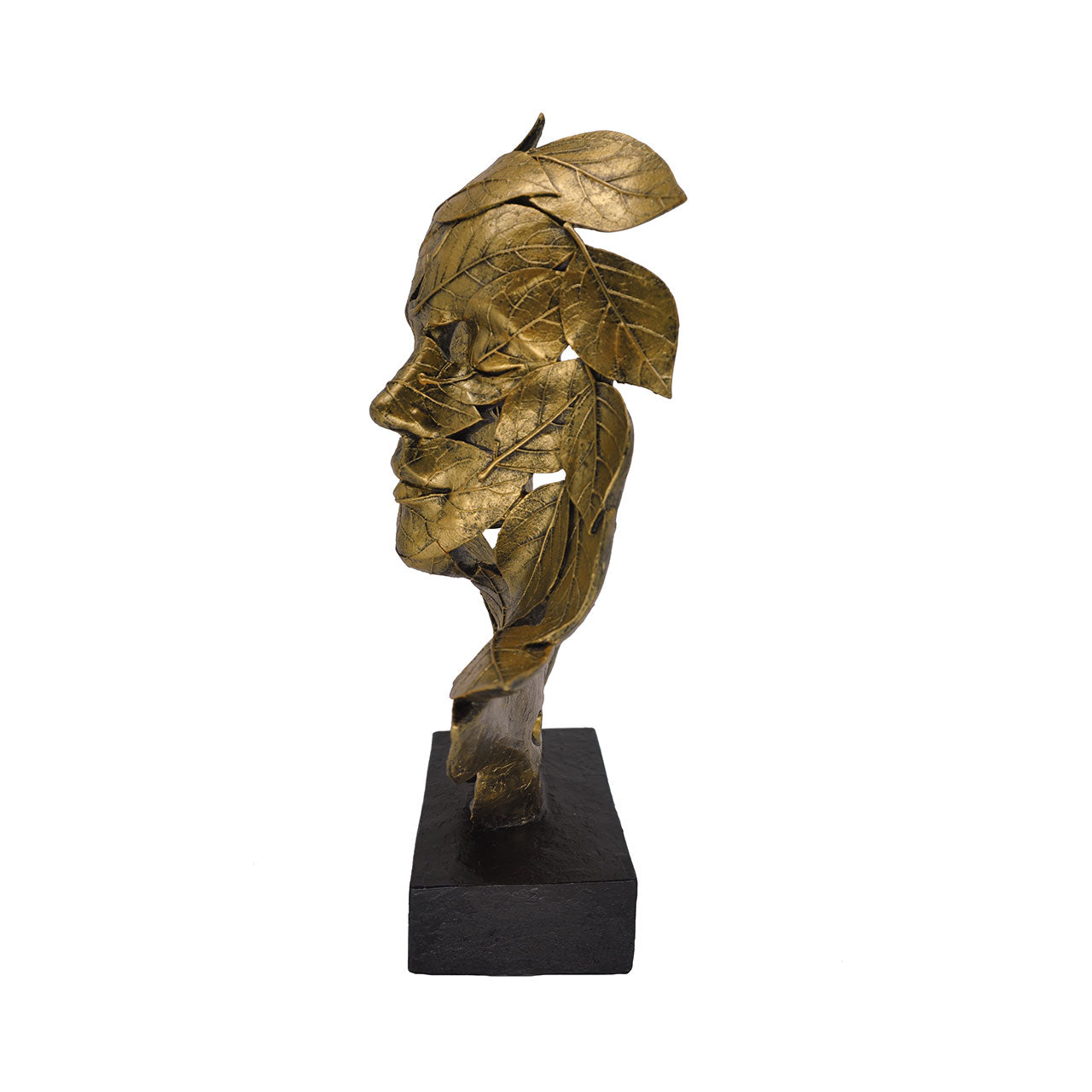 32.2cm Gold Polyresin Face and Leaf Figurine Black Base