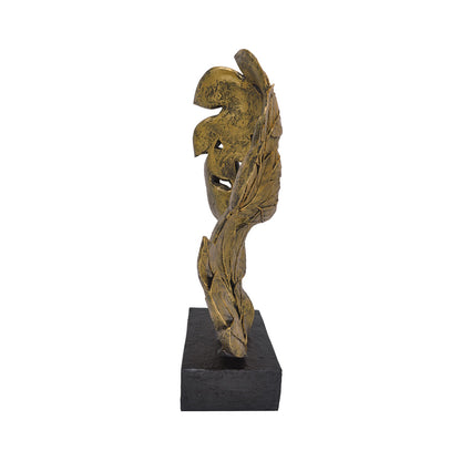 32.2cm Gold Polyresin Face and Leaf Figurine Black Base