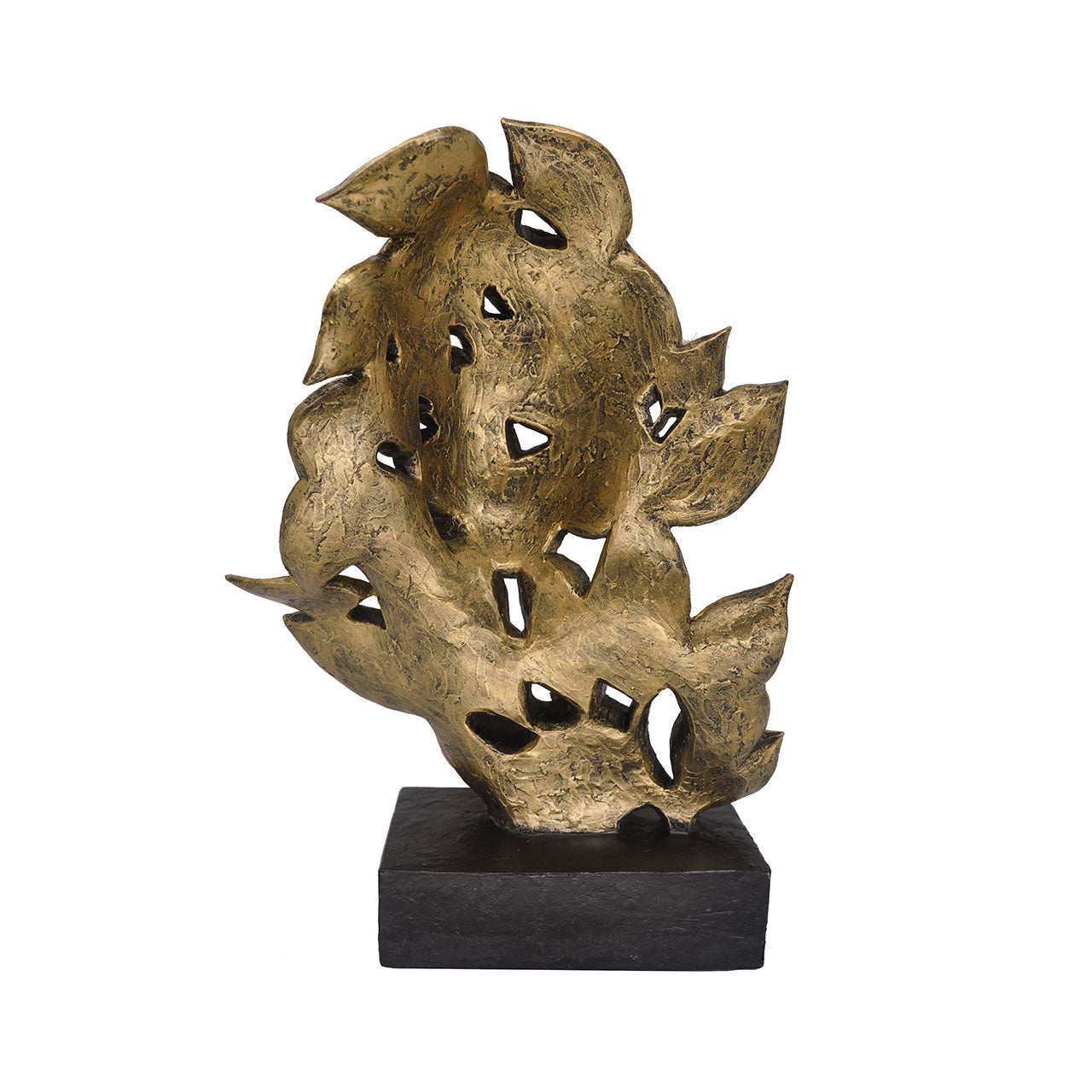 32.2cm Gold Polyresin Face and Leaf Figurine Black Base