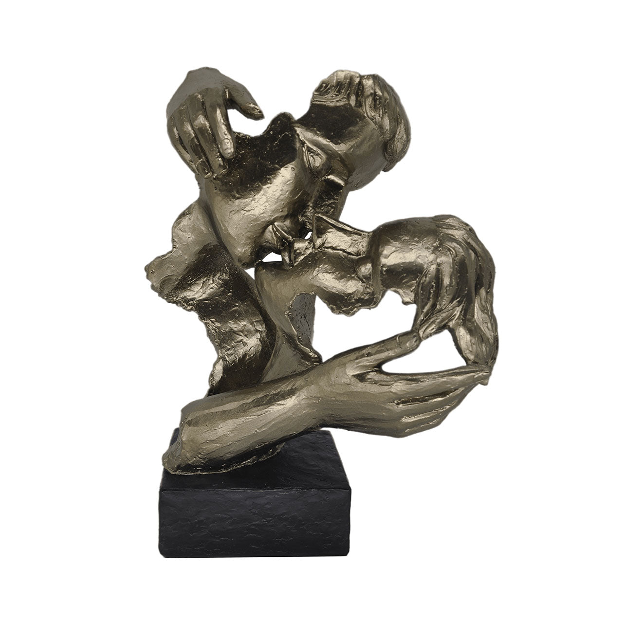 38cm Bronze Polyresin Kissing Couple Figurine Black Base