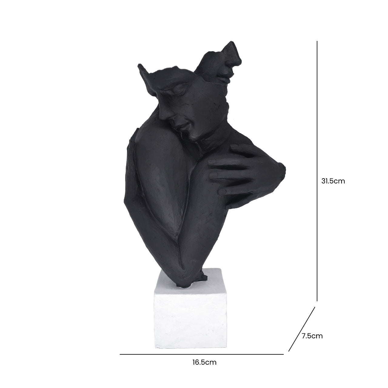 31.5cm Black Polyresin Hugging Couple Figurine White Base