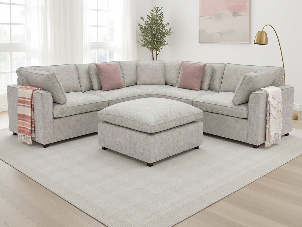 Santorini Sofa Grey Large Corner with Footstool - Xshowhome