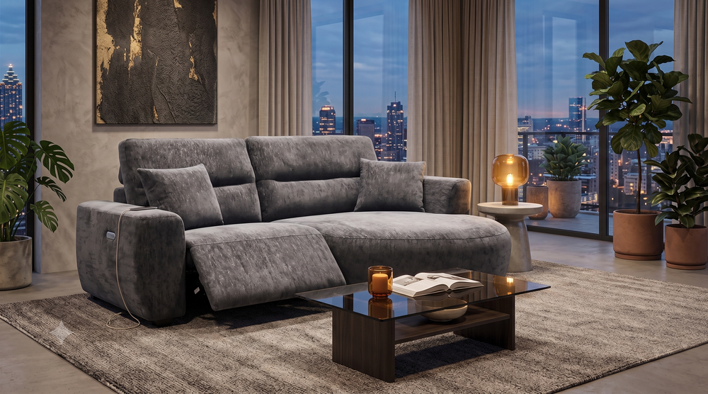 Denver Sofa Black Electric Recliner Right Hand - Xshowhome