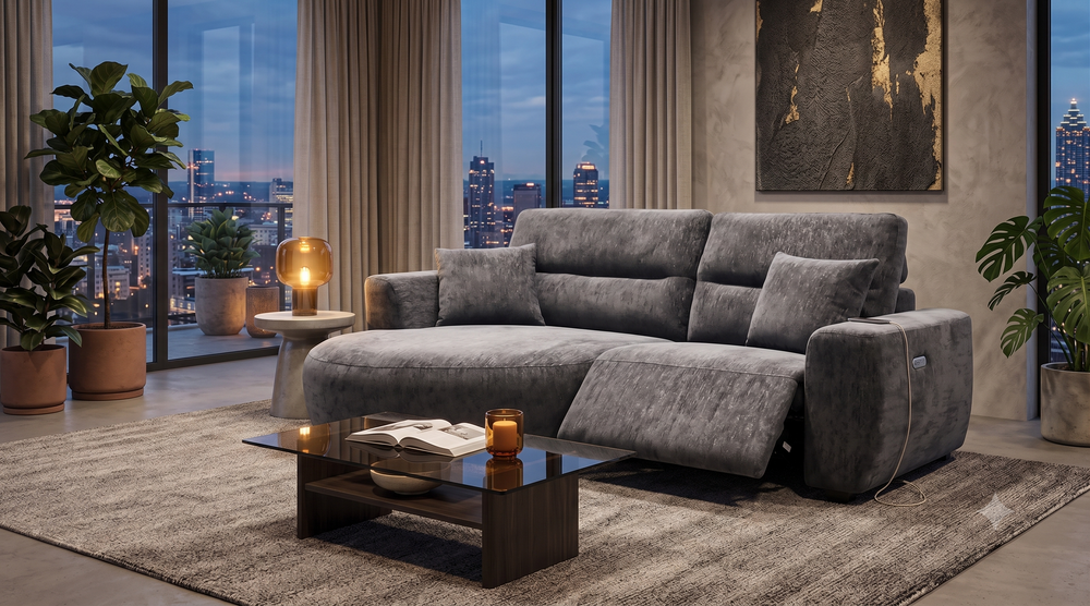 Denver Sofa Black Electric Recliner Left Hand - Xshowhome