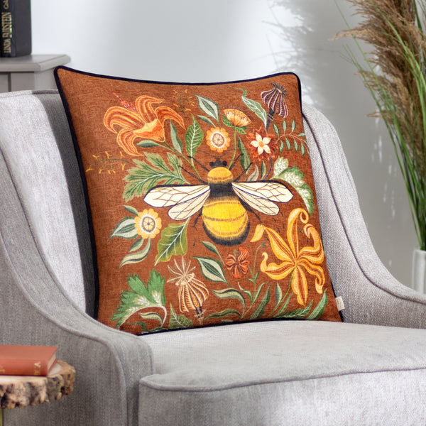 Hawthorn Bee 43x43 Feather Filled Cushion Ginger - lifestyle