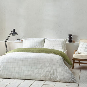 Howarth Check Super King Duvet Set Moss/Natural - Riva