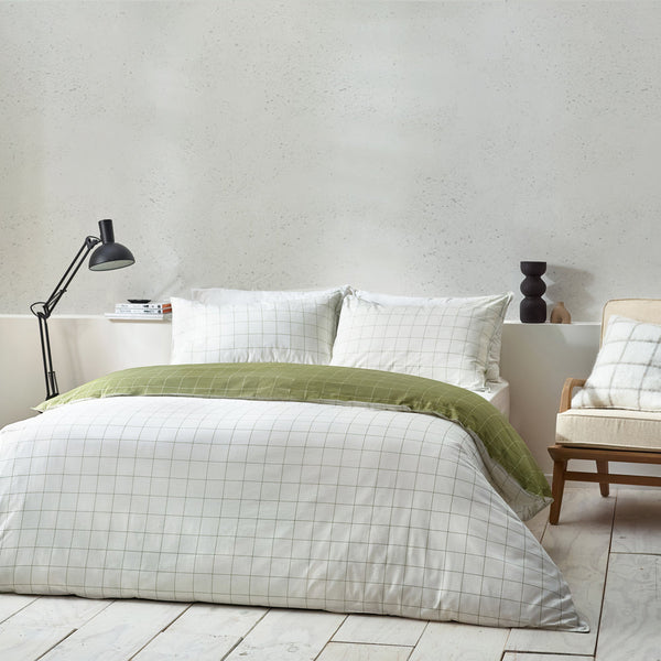 Howarth Check Super King Duvet Set Moss/Natural - Riva