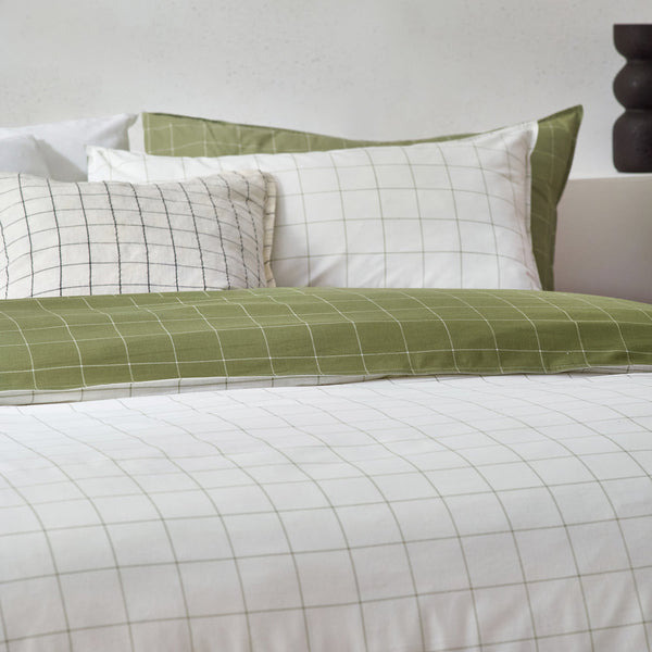 Howarth Check Super King Duvet Set Moss/Natural - Riva