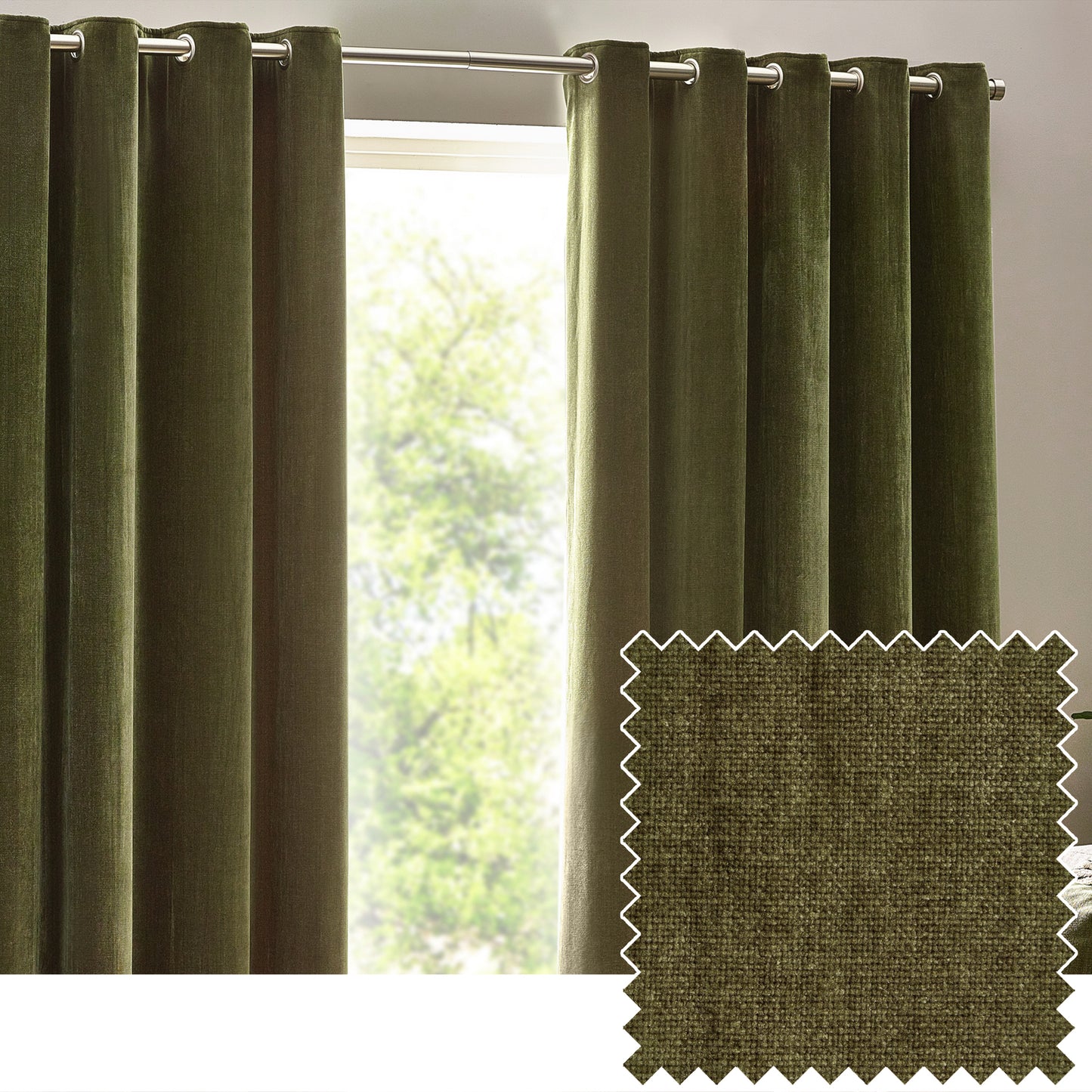 HEAVY CHENILLE 229X137 EYELET CURTAIN OLIVE
