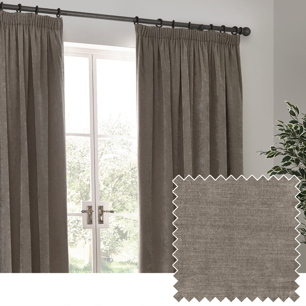 Heavy Chenille 117x137 Pencil Pleat Curtain Greige