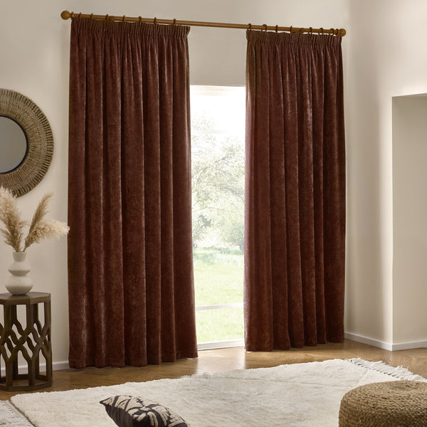 Heavy Chenille 168x137 Pencil Pleat Curtain Nutmeg - view 6