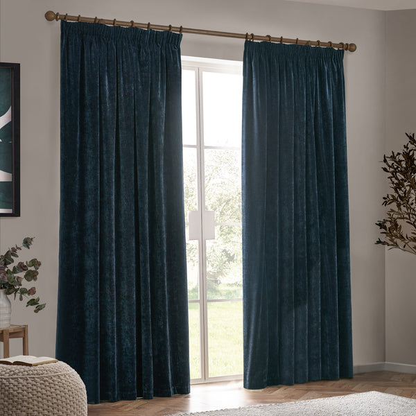 Heavy Chenille 168x137 Pencil Pleat Curtain Navy - view 6