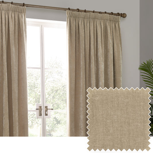 HEAVY CHENILLE 168X229 PENCIL PLEAT CURTAIN NATURAL