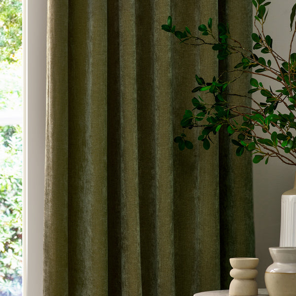 Heavy Chenille 168x229 Pencil Pleat Curtain Olive - view 4