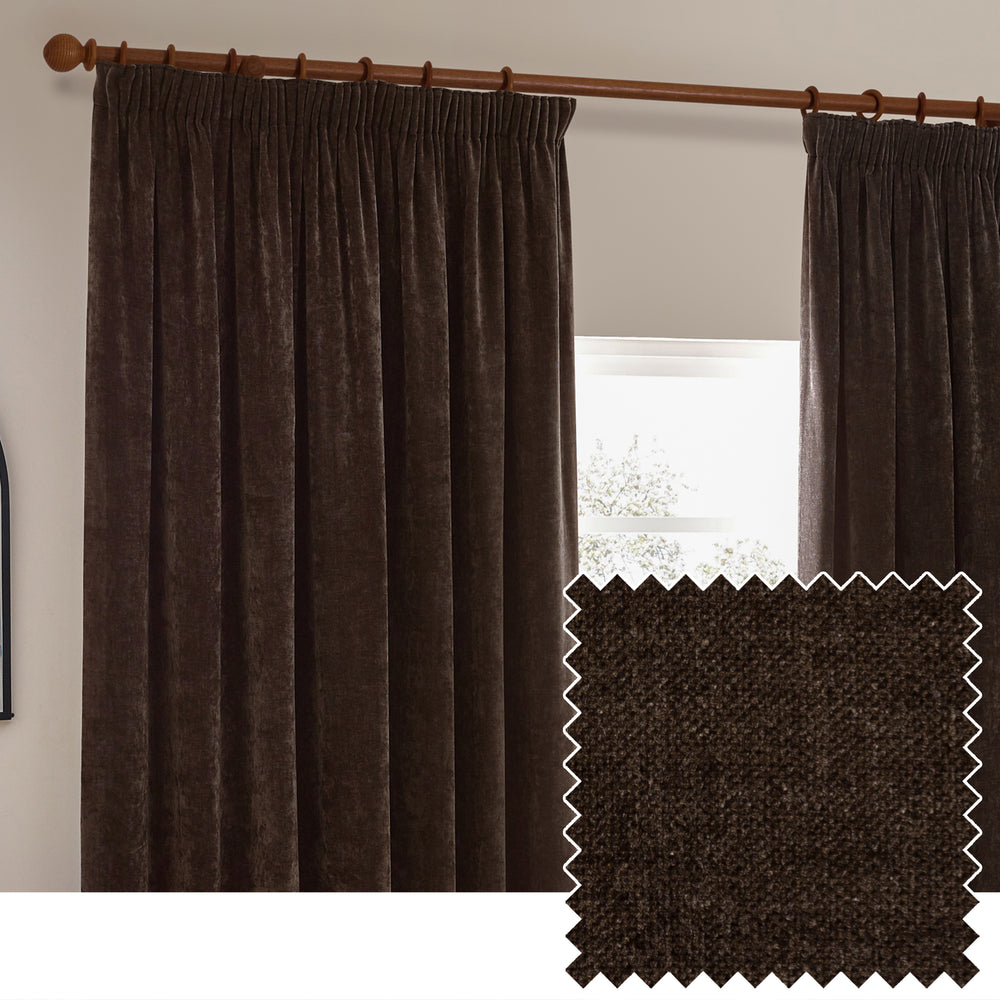 Heavy Chenille 229x137 Pencil Pleat Curtain Brown