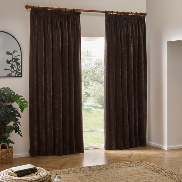 Heavy Chenille 229x137 Pencil Pleat Curtain Brown - view 6