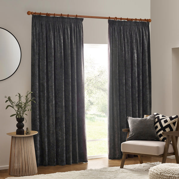 Heavy Chenille 229x137 Pencil Pleat Curtain Charcoal - view 3