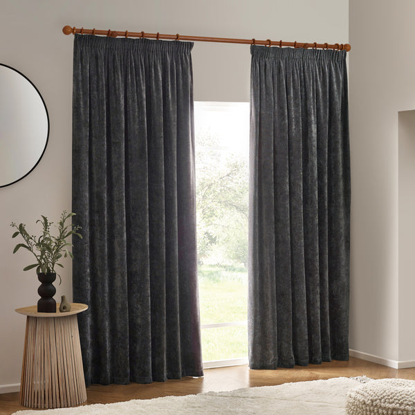 Heavy Chenille 229x137 Pencil Pleat Curtain Charcoal - view 6